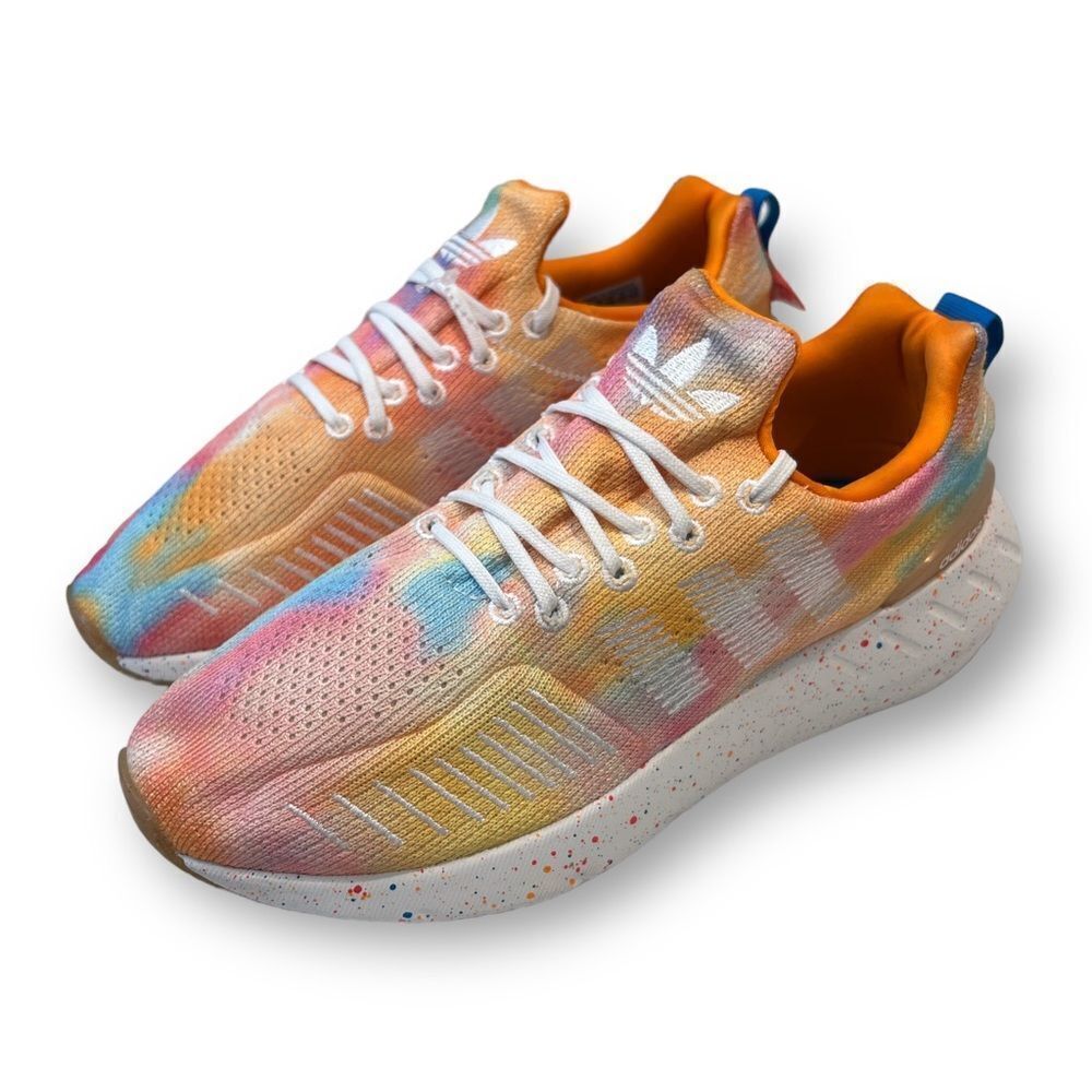 adidas Multicolor Pastel Knit Sneakers with Orange Lining
